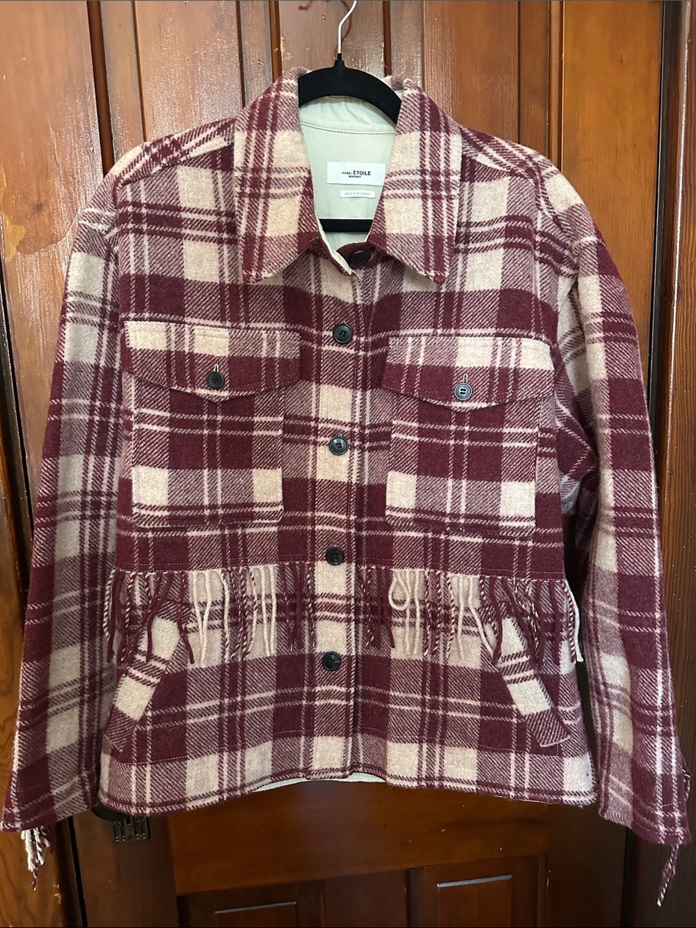 Isabel Marant Ètoile Wool Fringe Checked Flannel Western Jacket